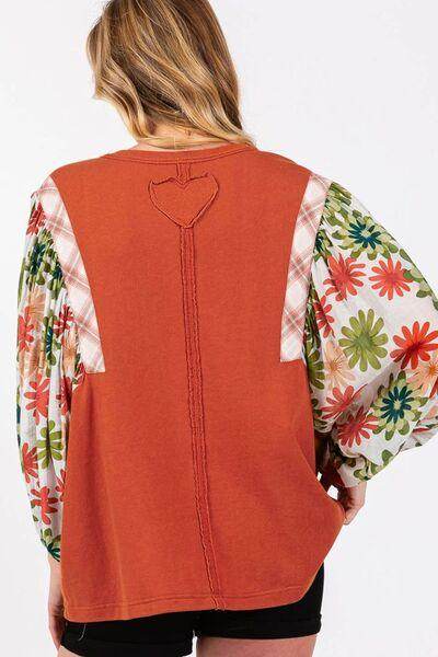 Printed Round Neck Balloon Sleeve Blouse for Women