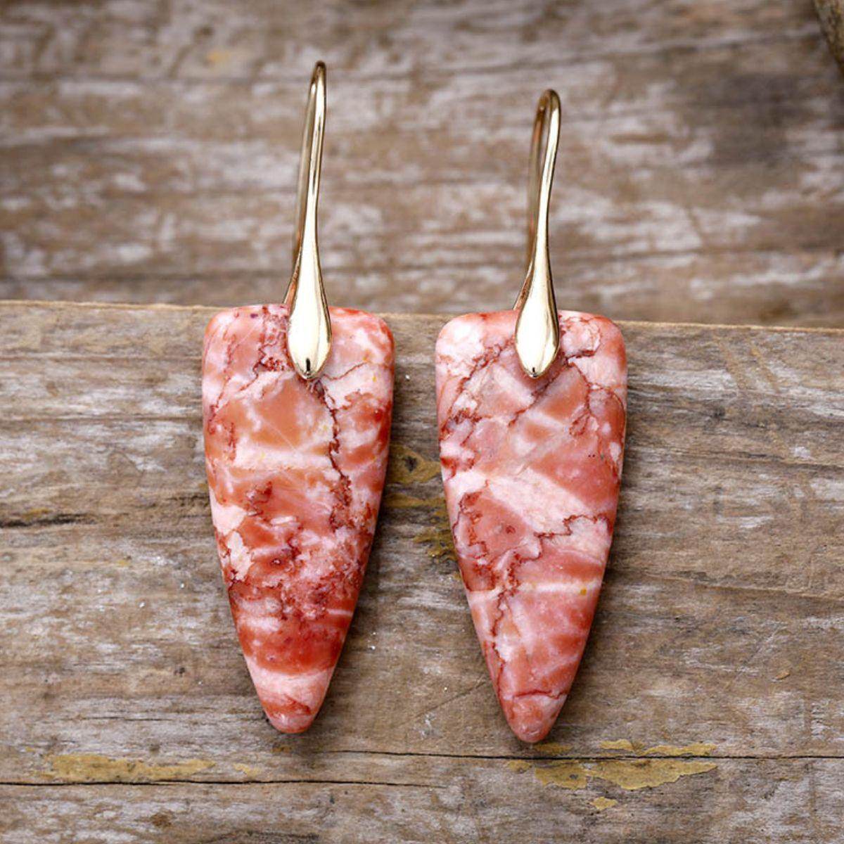 Natural Stone Geometric Shape Earrings in Platinum and Gold