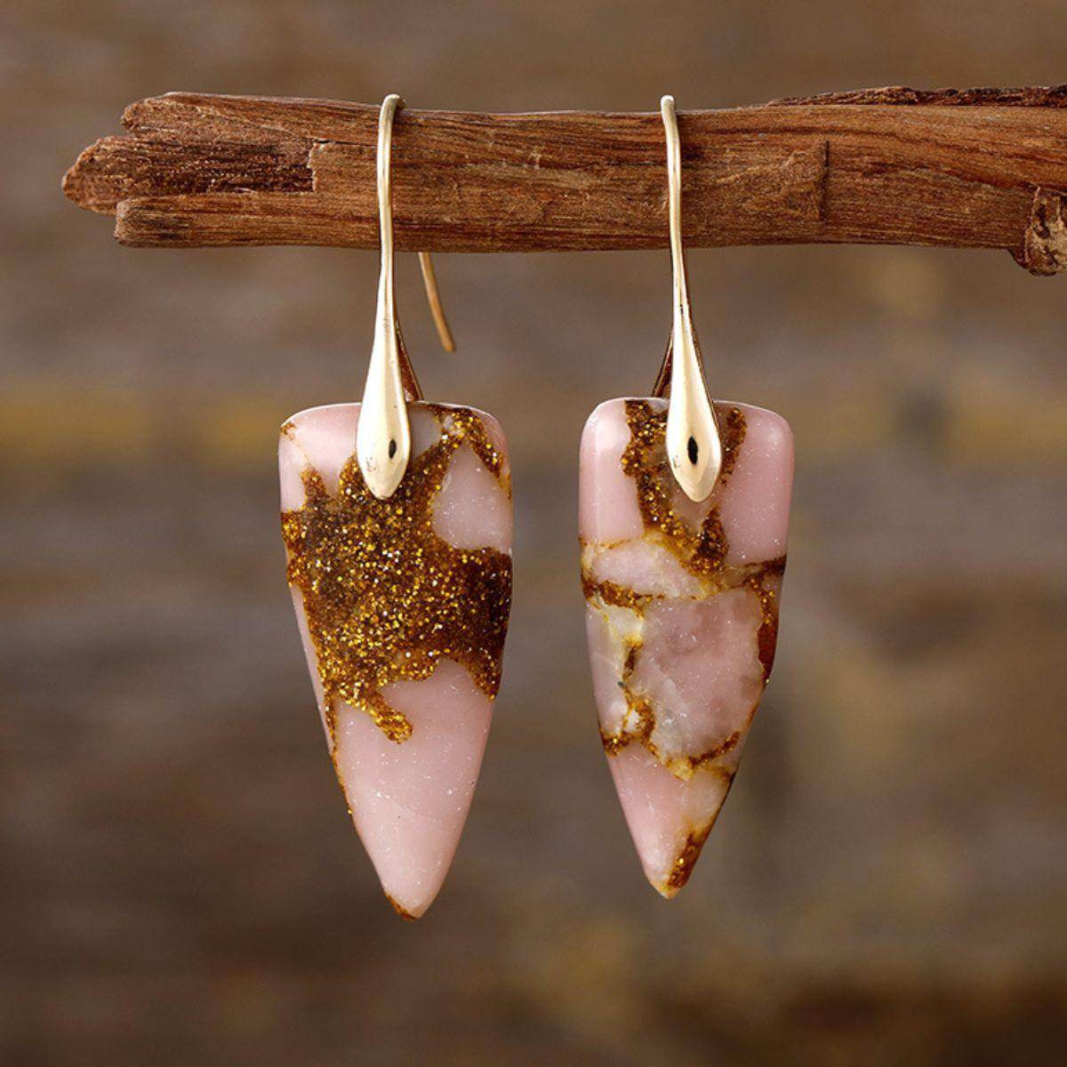 Natural Stone Geometric Shape Earrings in Platinum and Gold
