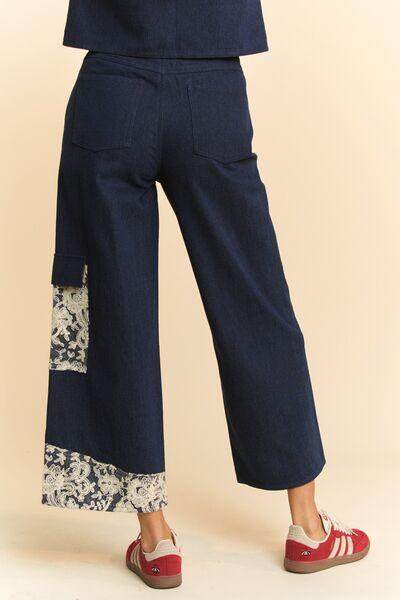 Davi & Dani Lace Applique Wide Leg Jeans for Women