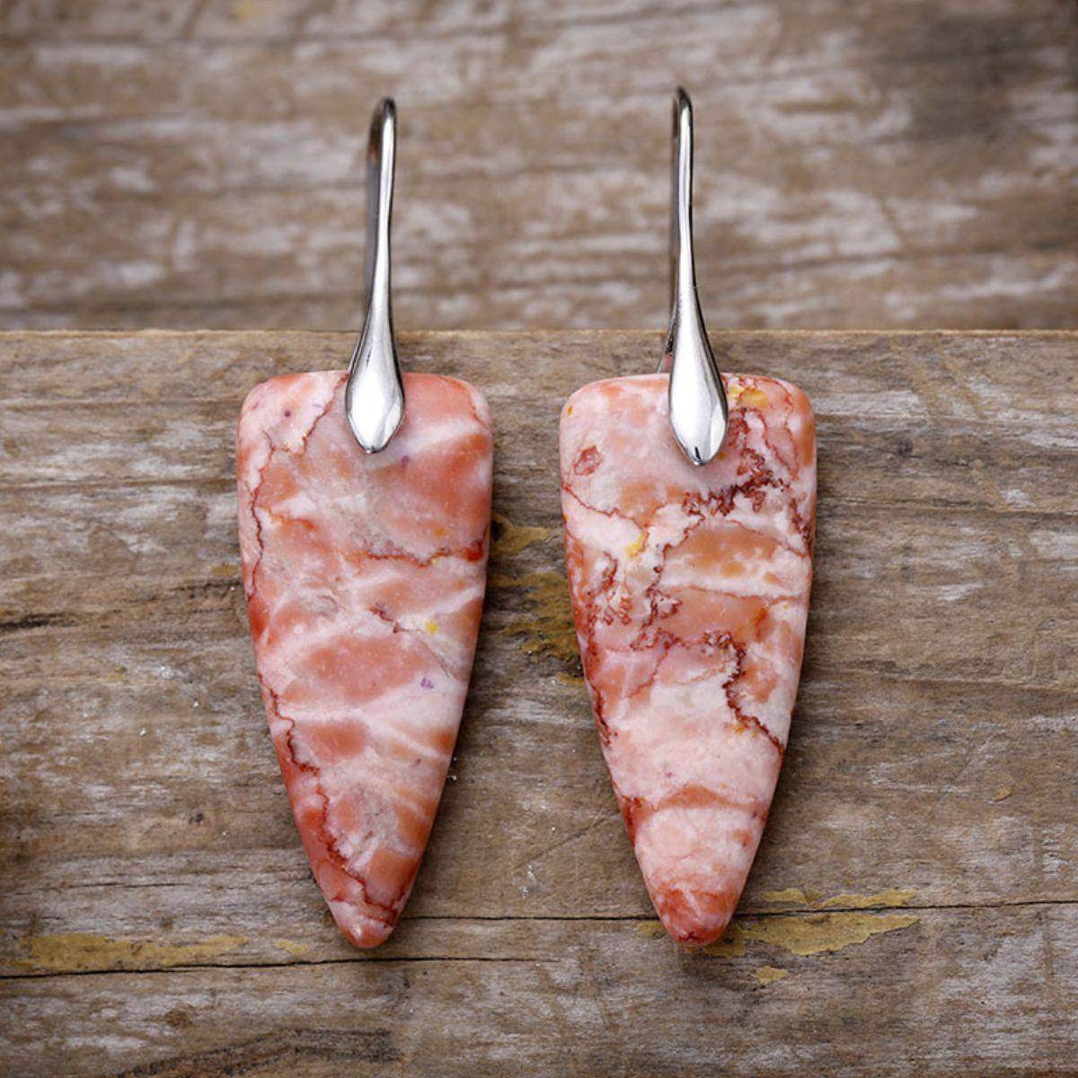 Natural Stone Geometric Shape Earrings in Platinum and Gold