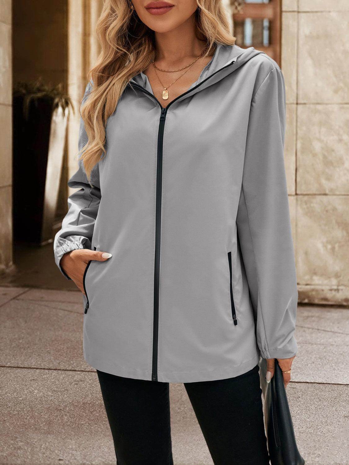Ivy Lane Pocketed Zip Up Hooded Jacket for Women