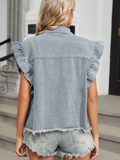 Raw Hem Cap Sleeve Denim Jacket for Trendy Style