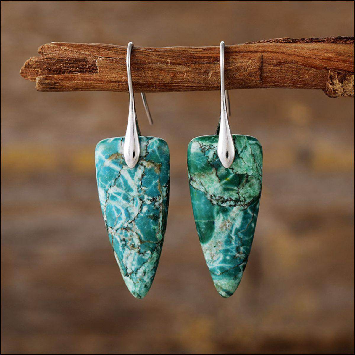 Natural Stone Geometric Shape Earrings in Platinum and Gold
