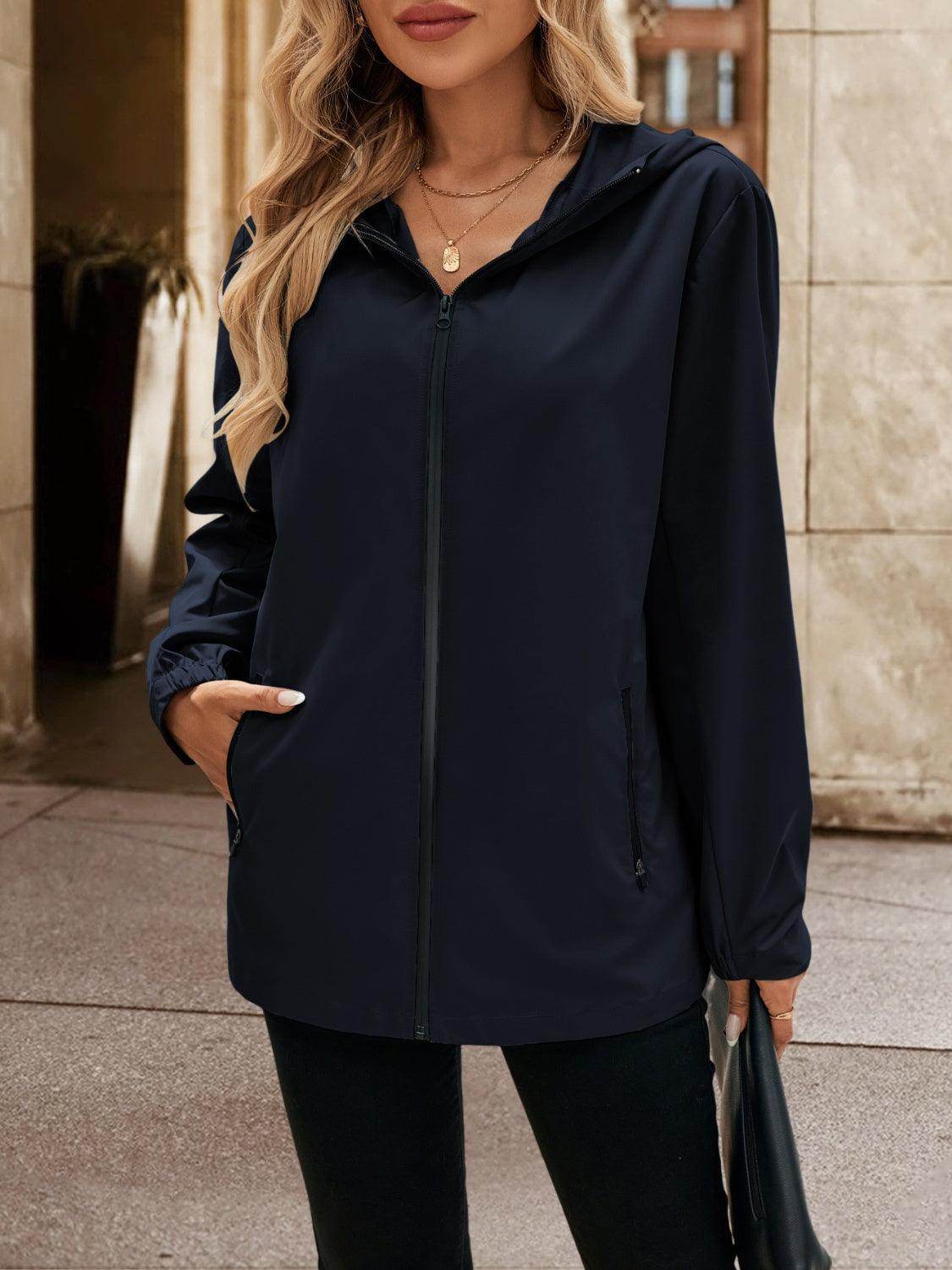 Ivy Lane Pocketed Zip Up Hooded Jacket for Women