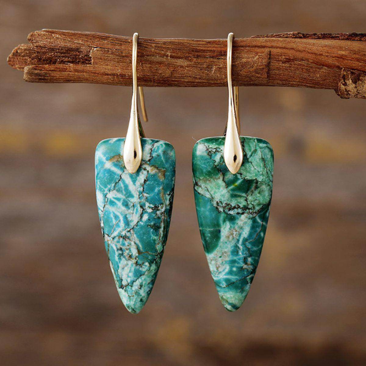 Natural Stone Geometric Shape Earrings in Platinum and Gold