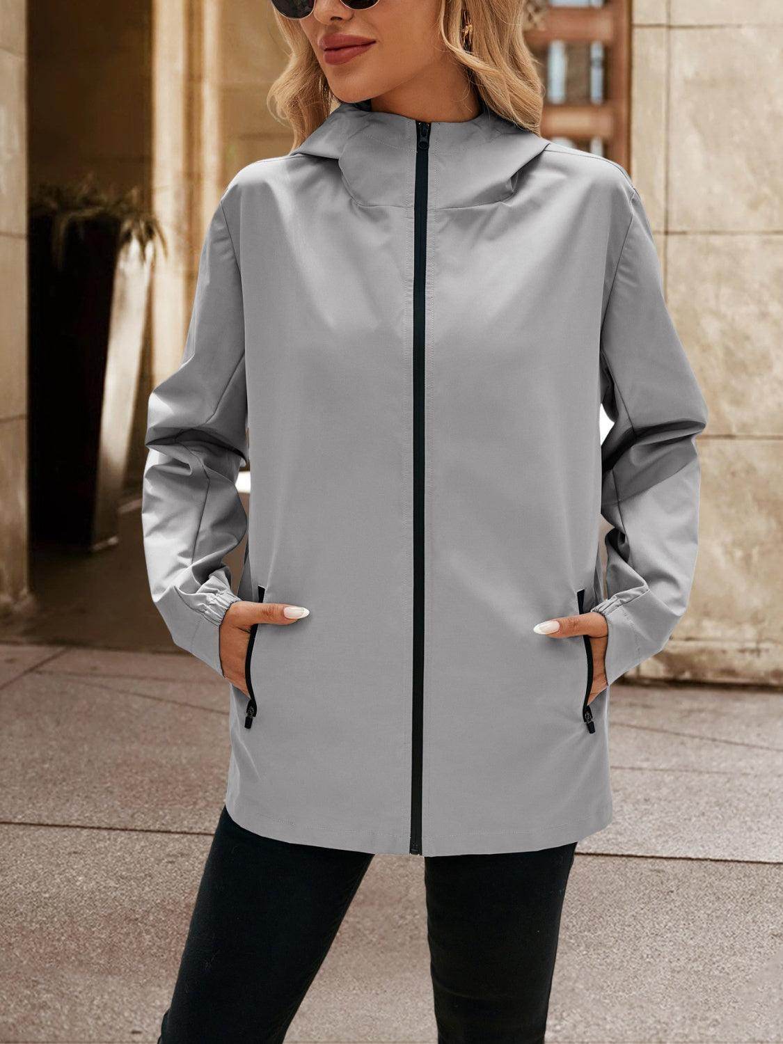 Ivy Lane Pocketed Zip Up Hooded Jacket for Women