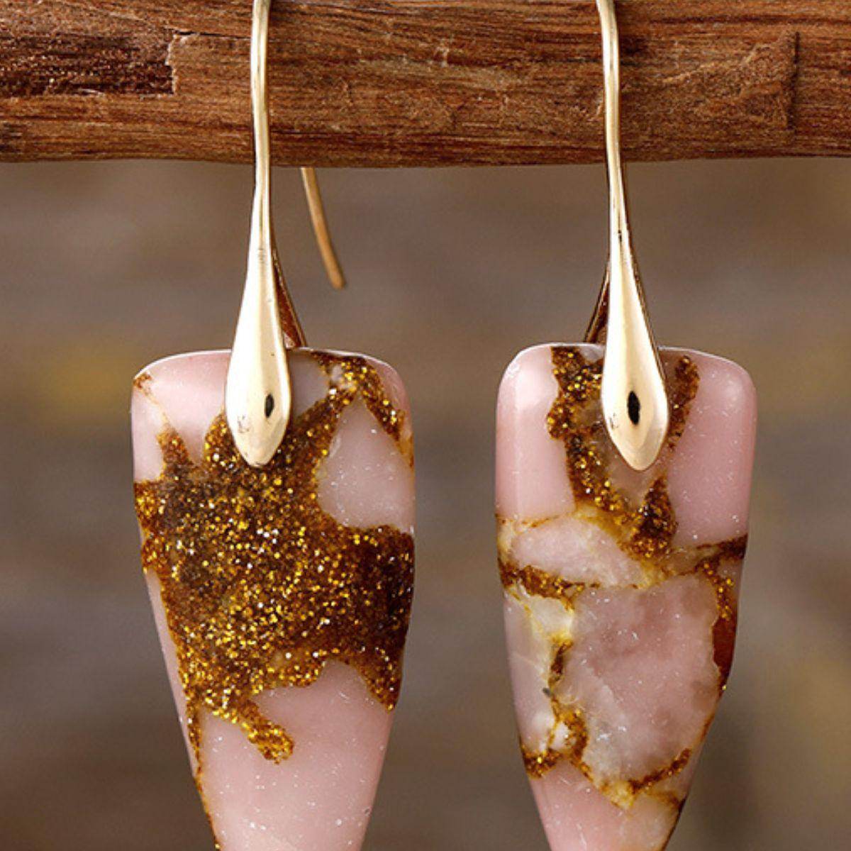 Natural Stone Geometric Shape Earrings in Platinum and Gold